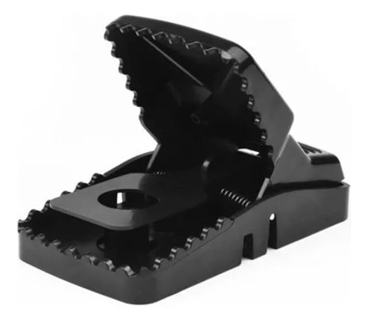 Trampa mecánica de golpe para ratas en plástico resistente, reutilizable y compacta. Ideal para control de roedores en hogar, bodega, cocina, patio o garaje.