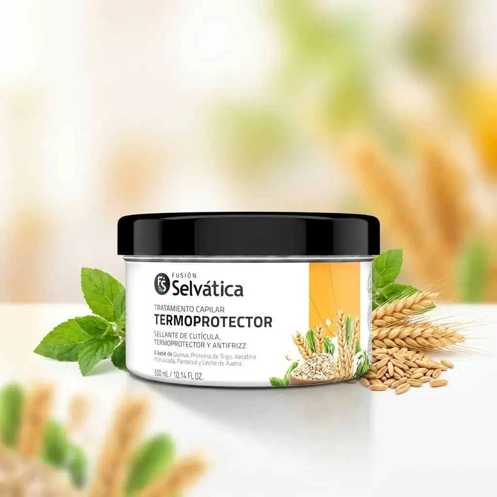 Tratamiento termoprotector capilar que protege del calor, nutre la fibra capilar y aporta brillo, suavidad y manejabilidad al cabello.