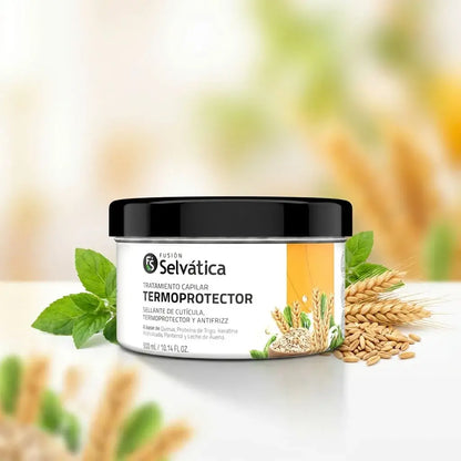 Tratamiento termoprotector capilar que protege del calor, nutre la fibra capilar y aporta brillo, suavidad y manejabilidad al cabello.