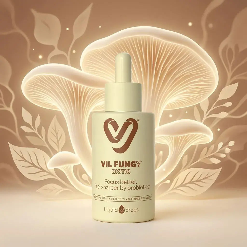 Apoya enfoque, claridad mental y energía diaria con probióticos, hongos funcionales y vitaminas B en gotas. VIL FungY Biotic 30 ml.