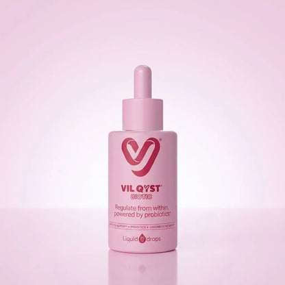 Gotas con probióticos y activos naturales para apoyar el equilibrio hormonal femenino y la regularidad del ciclo. VIL Qyst Biotic 30 ml.