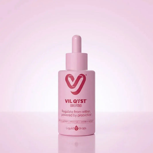 Gotas con probióticos y activos naturales para apoyar el equilibrio hormonal femenino y la regularidad del ciclo. VIL Qyst Biotic 30 ml.
