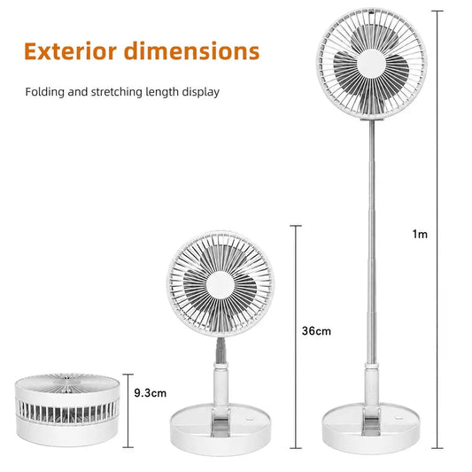 Ventilador de mesa portátil USB con altura ajustable y diseño retráctil, ideal para hogar, oficina, camping y viajes.