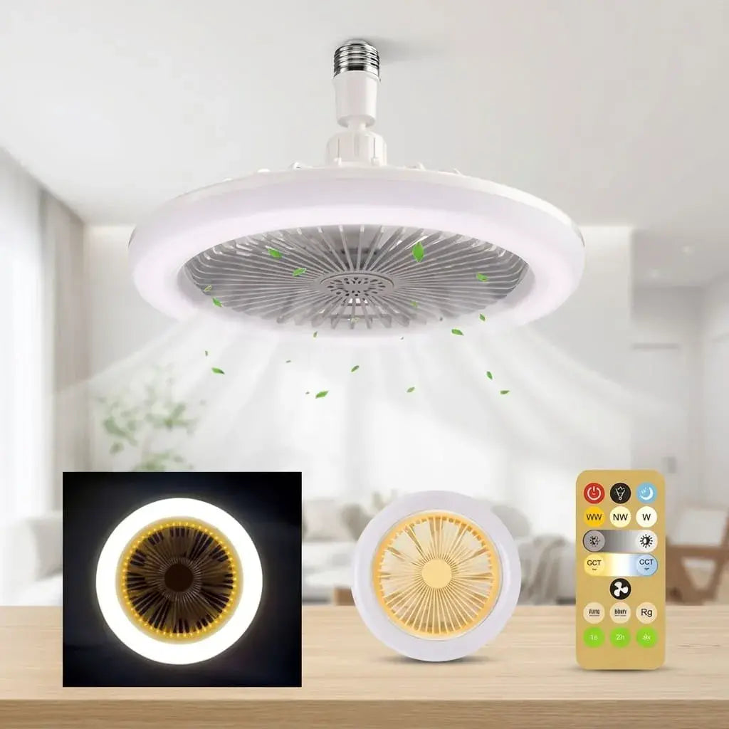 Ventilador de techo con luz LED E27 de 30 W, control remoto, tres velocidades, modos de luz blanca, cálida y natural para sala, dormitorio o cocina.