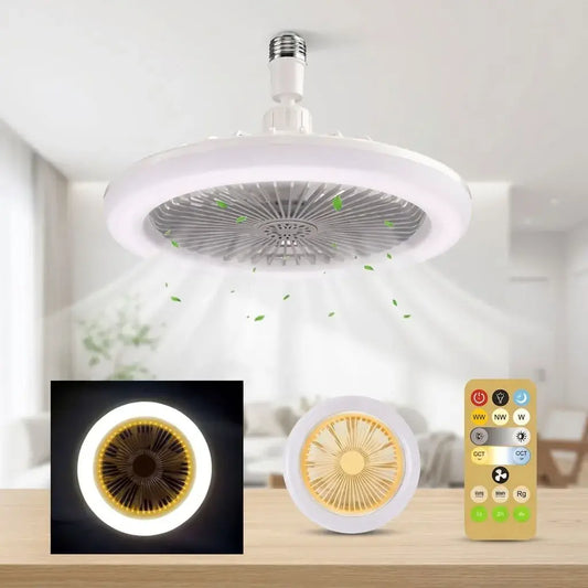 Ventilador de techo con luz LED E27 de 30 W, control remoto, tres velocidades, modos de luz blanca, cálida y natural para sala, dormitorio o cocina.