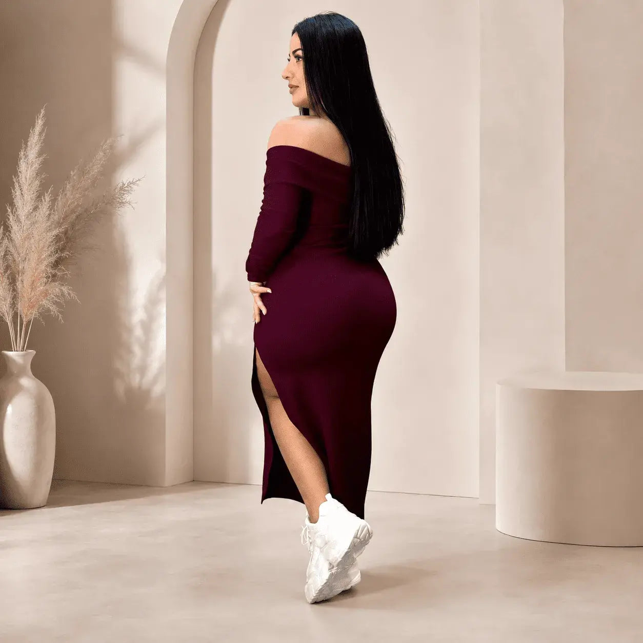 vestido largo rib para mujer Betulia, diseño bandeja, elegante y elástico, talla única 6 a 10 con ajuste perfecto y cómodo.