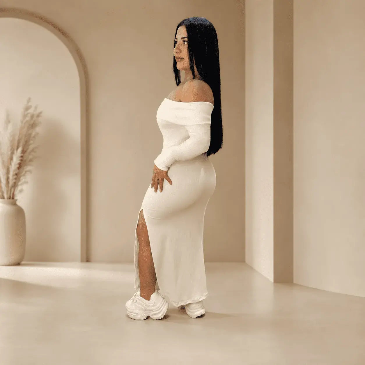vestido largo rib para mujer Betulia, diseño bandeja, elegante y elástico, talla única 6 a 10 con ajuste perfecto y cómodo.