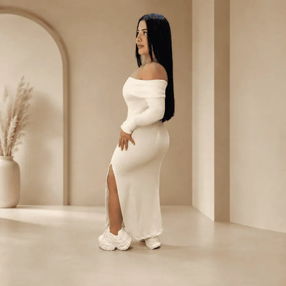 vestido largo rib para mujer Betulia, diseño bandeja, elegante y elástico, talla única 6 a 10 con ajuste perfecto y cómodo.