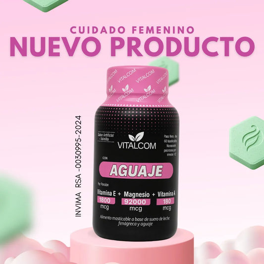 Suplemento para mujer con aguaje, vitaminas y magnesio. Apoya el bienestar, la vitalidad y el cuidado integral femenino. Registro INVIMA.