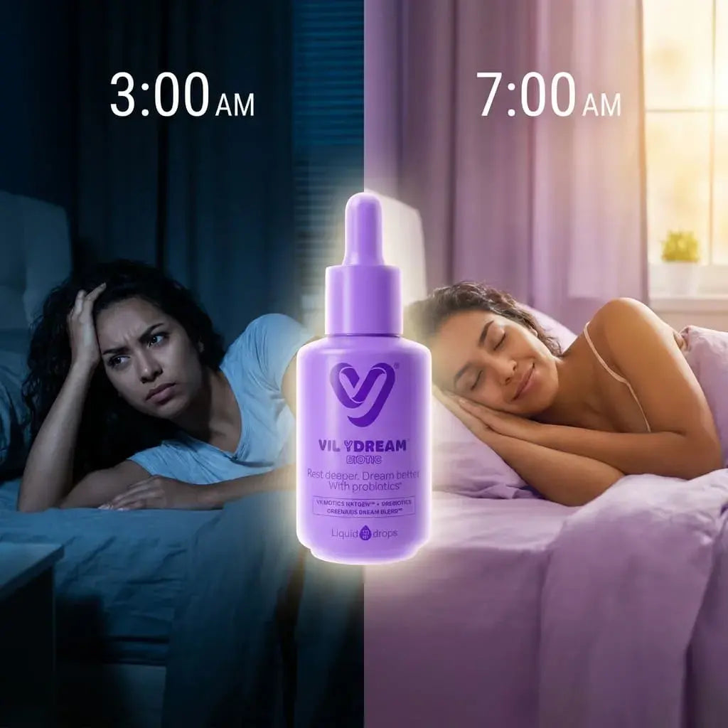 Gotas probióticas con melatonina y extractos naturales que apoyan el descanso nocturno y la calidad del sueño de forma natural.