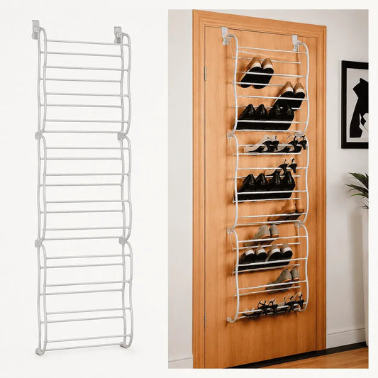 Zapatero colgante para puerta con 12 niveles y capacidad de hasta 36 pares, ideal para ahorrar espacio y mantener el calzado organizado.