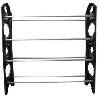 Zapatero organizador de 4 niveles ajustable, con estructura modular ventilada, tubos resistentes y capacidad estimada hasta 50 pares para closets, dormitorios y entradas.