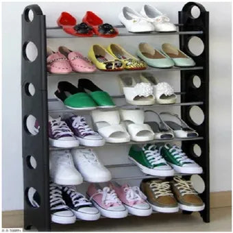 Zapatero organizador de 6 niveles ajustables con capacidad hasta 18 pares, diseño vertical, estructura resistente y ventilada para dormitorio, pasillo o vestidor.