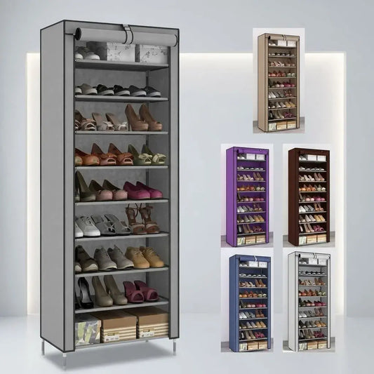 Zapatero organizador de tela con 10 niveles, ideal para ahorrar espacio y mantener tus zapatos ordenados en el hogar.