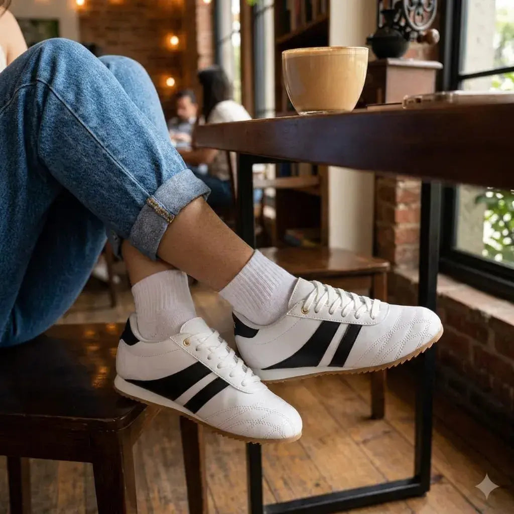 Zapatilla Y40 casual deportiva con acabado texturizado, cordones y suela ligera. Disponible en negro, dorado, blanco con negro, café y negro con plata.