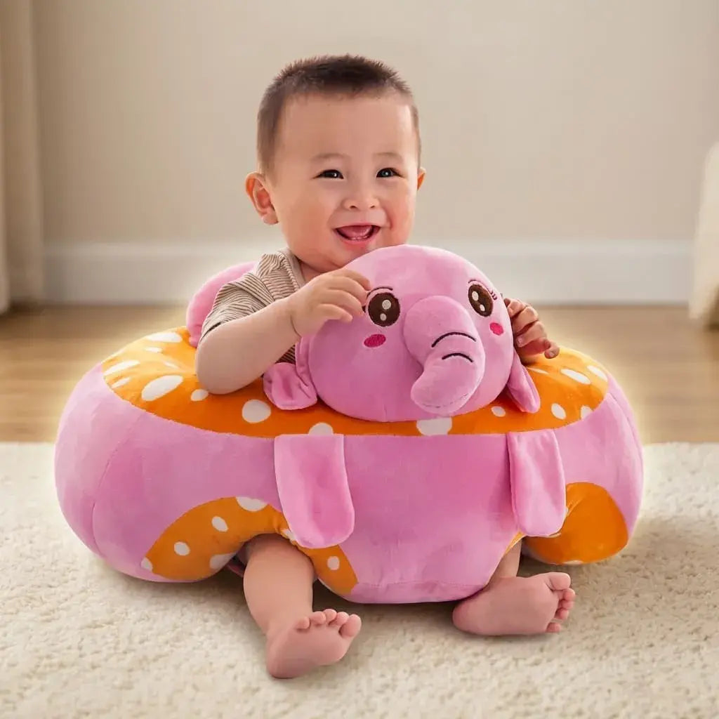 Cojín silla para bebé en forma de animalito, suave, acolchado y con soporte 360. Ideal para acompañar la etapa de aprender a sentarse bajo supervisión.